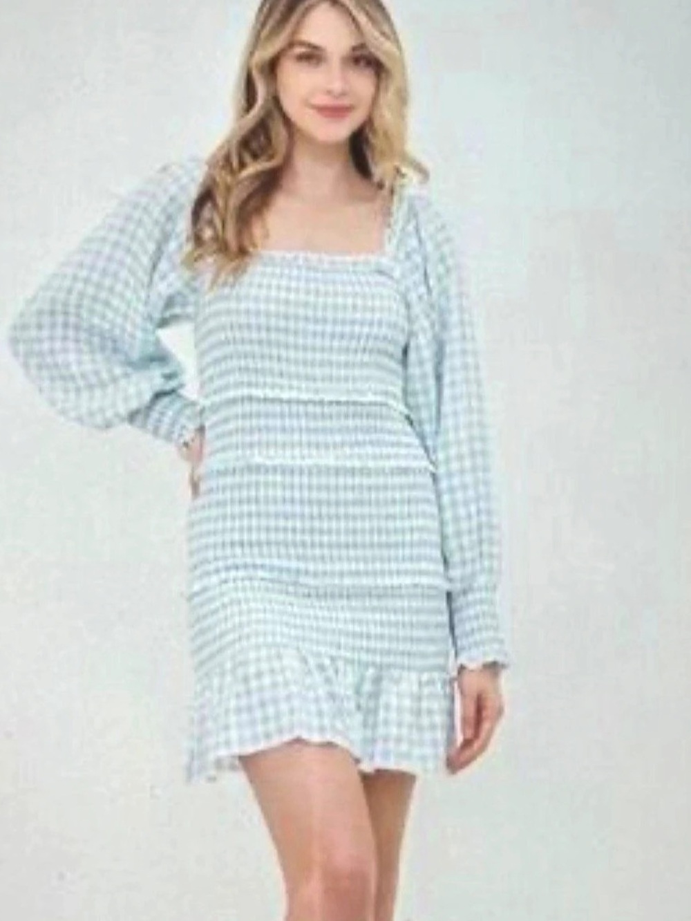 NWT Dolly Jolly Gingham Mini Dress in Blue & White